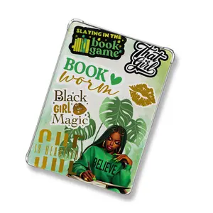Nikki Green and Yellow Shimmery Sticker Look Kindle Insert for Clear Case | Bookish Accessories