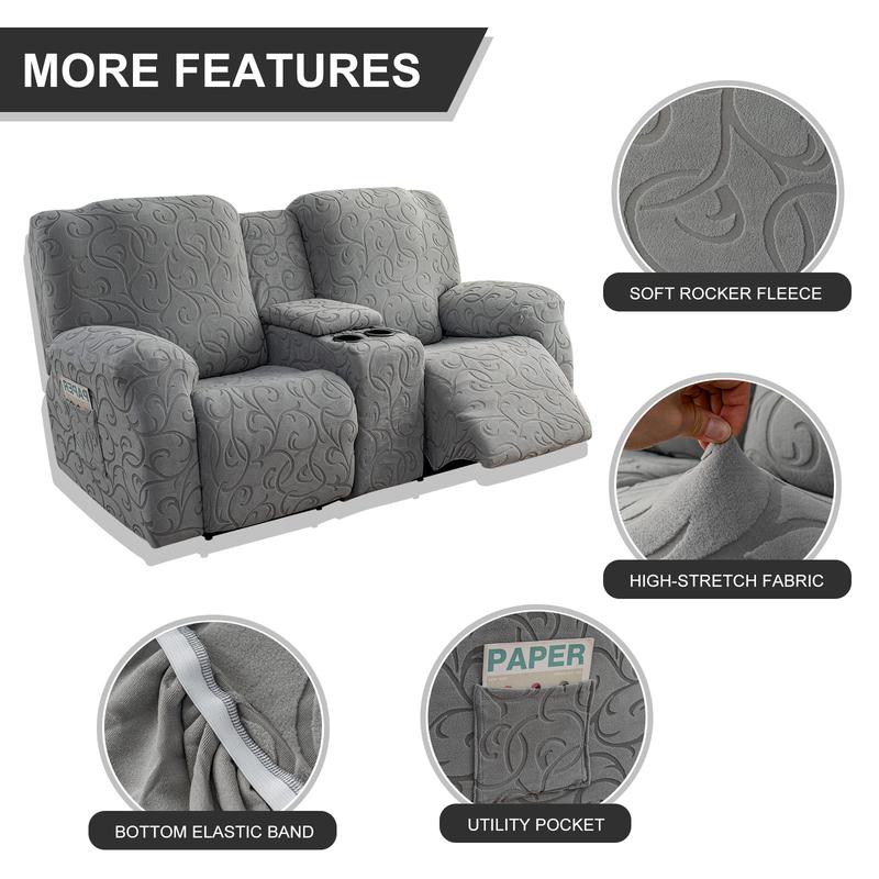 Recliner Loveseat Cover with Center Console, 2 Seater Jacquard Recliner Slipcover with Pockets, Washable Removable Cushions Protector #TikTokShopHolidayHaul