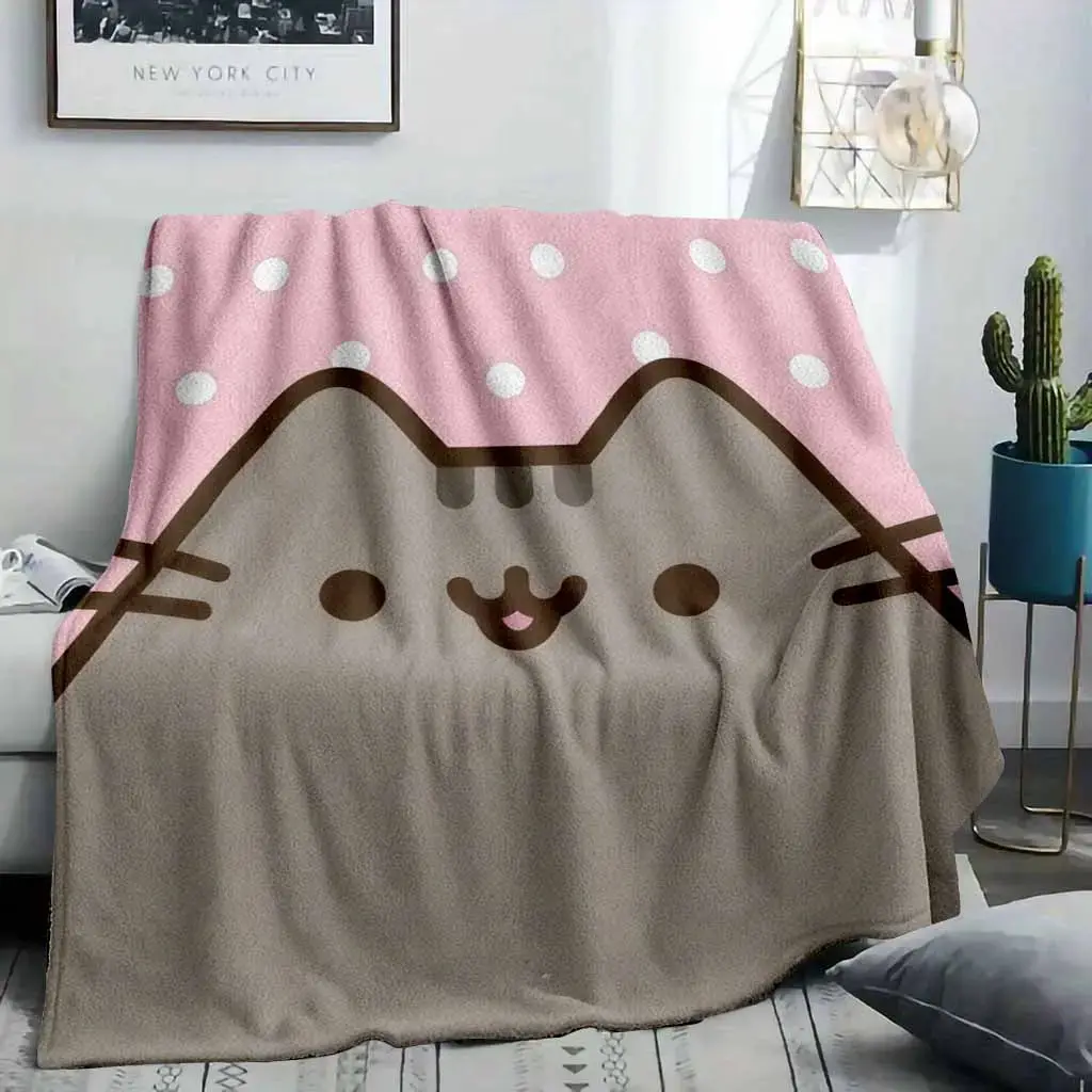 Pusheen Cat Plush Throw Blanket - Ultra-Soft Flannel, Kawaii Decor, Cute Cartoon Animal Character Blanket, Decorative, Perfect Gift for Anime Fans, Cozy Office Nap Companion, Portable by Summerwins, Animal Character Blankets, Cute Animal Blankets