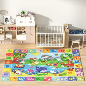 Kids Educational Alphabet Animal Flannel Area Rug - Colorful ABC Learning Mat with Ocean & Land Animals, Shapes, Non-Slip Soft Play Rug for Nursery&Playroom #EducationalAlphabetRug#ABCAnimalMat #NurseryOceanLandDecor #KidsPlayroomCarpet #NonSlipFlannelRug