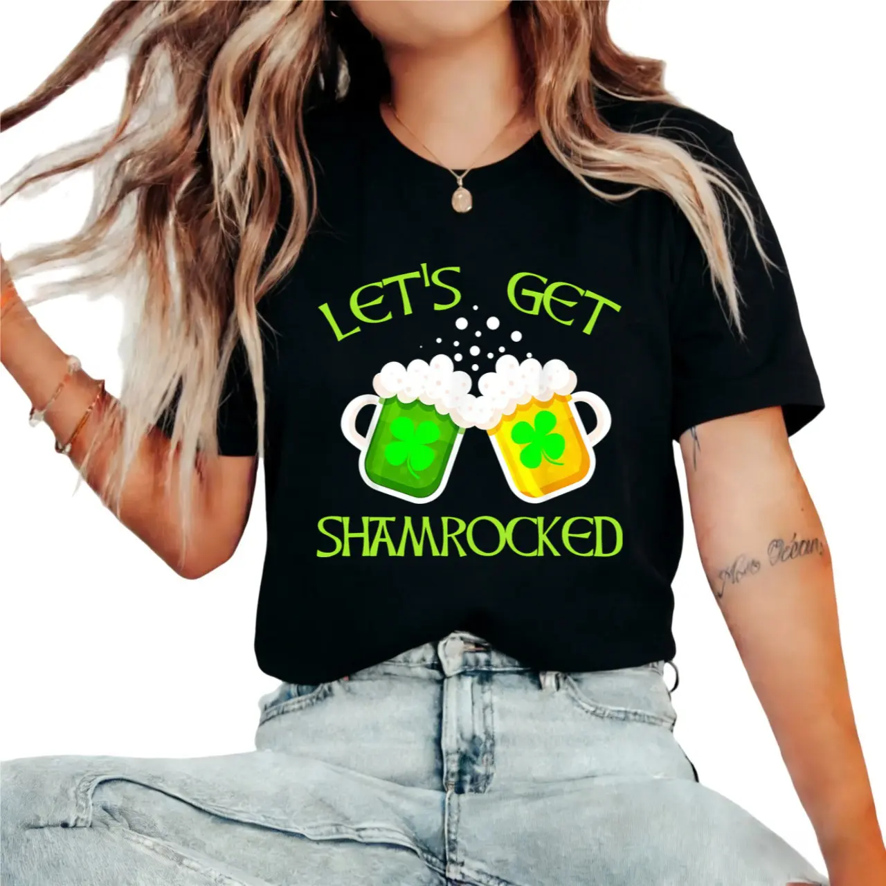 Let'S Get Shamrocked St. Patrick'S Day T-Shirt Festive Beer Clover Design Ideal for Outdoor Celebrations Machine Washable Women'S T-Shirt All Season Printed Round Neck Top Clothes Cotton