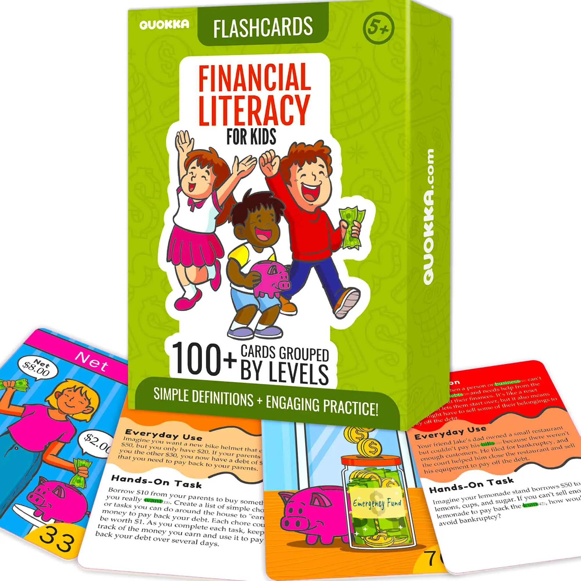 QUOKKA Financial Literacy Flash Cards for Teens – 110 Cards Teaching Kids About Money Management, Budgeting, Savings