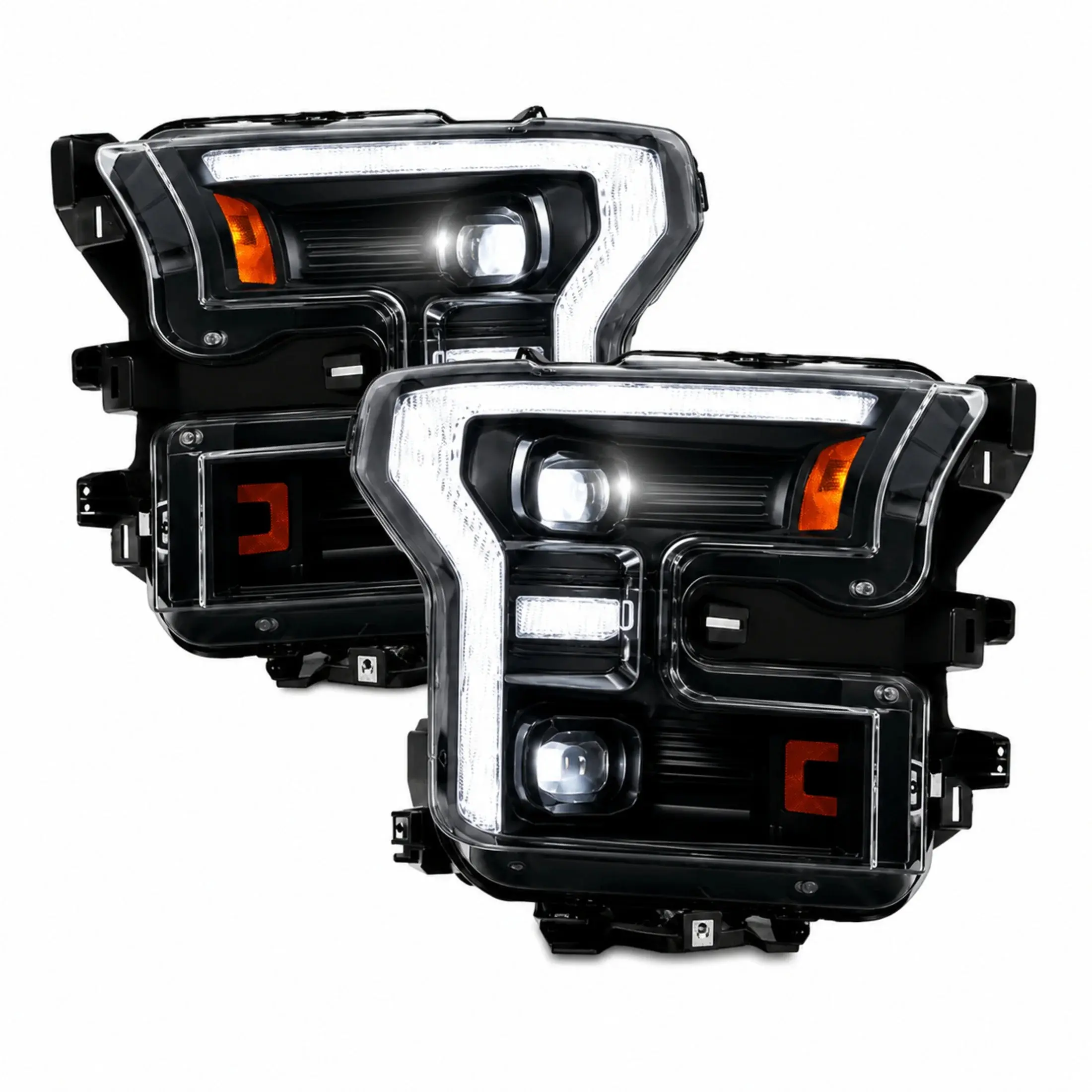 2015-2017 Ford F-150 LED Dual Projector Headlights Assembly | C-Shaped DRL, Switchback DRL