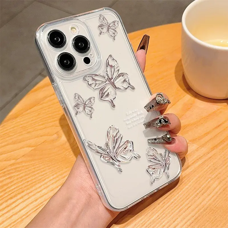 Space Transparent Butterfly Tpu Phone Case for iPhone 6/7/8/x/XS/XR/XS Max, Anti-Drop Shockproof Full Cover, Gift for Women and Girls