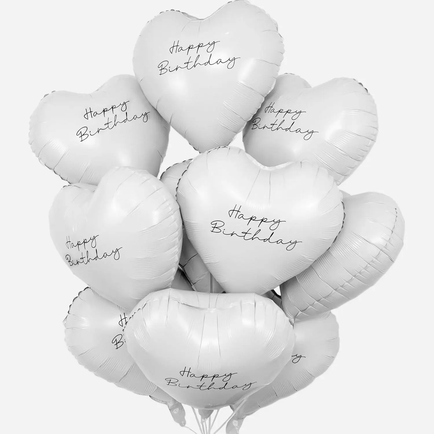 10 Pcs Birthday Heart Balloons, 18" White Heart Foil Balloon With Happy Birthday Prints, Double-Sided Happy Bday Mylar Foil Balloon, Helium-Friendly Balloons For Women Men Birthdays Party Decor