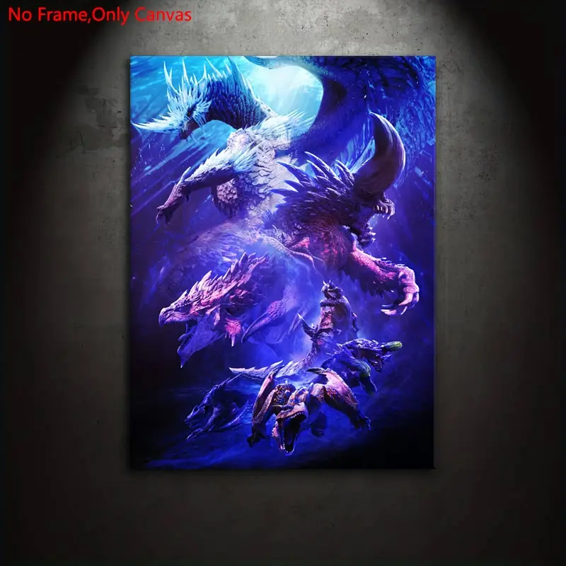 1 piece Frameless canvas painting and printing poster, Canvas prints, classic illustration art, Artwork, wall decor, Monster Hunter Iceborne, the gift for video game lovers, ideal for bedrooms, living rooms