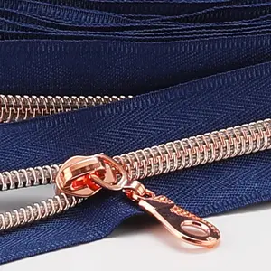 The Yards 10 Yards Bulk Navy Blue Nylon Coil Zipper with Rose   - Replacement Sewing Zipper with 10 count Sliders for DIY Craft Bags