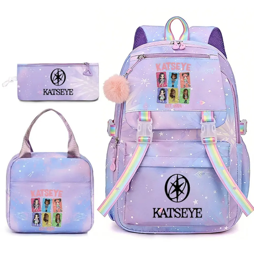 3pcs Katseye Backpack with Lunch Bag Pencil Bag for Student School Lightweight Outdoor Capacity Shoulder Bag