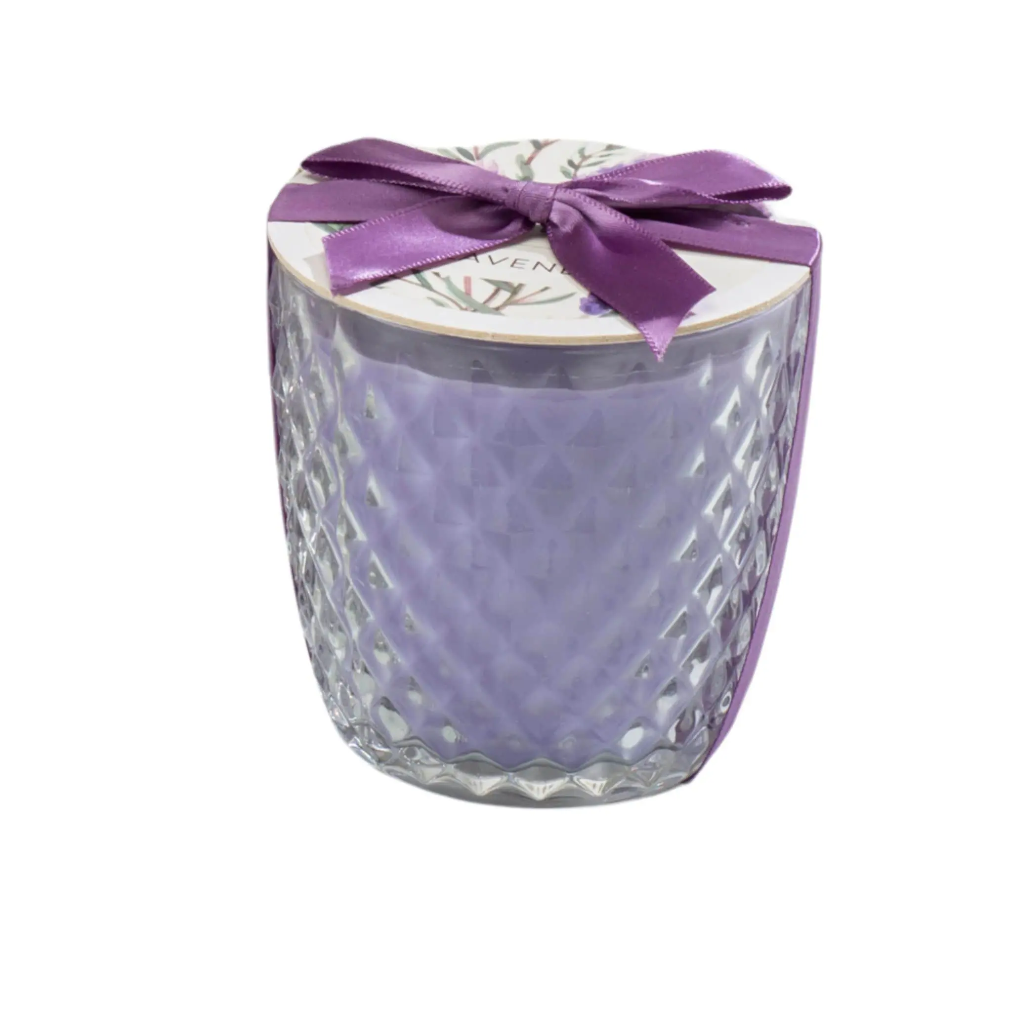 Fragrant Lavender Candle in Round Diamond Glass - Lilac Wax