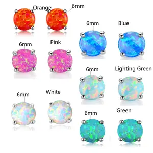 GEMSME 6 Pair Round Cut Colorful 6mm Opal Stud Earrings for Women