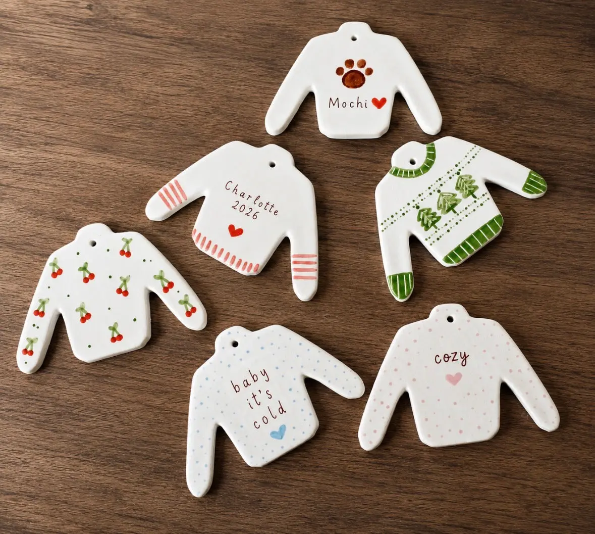 Personalized Ceramic Sweater Ornament - Custom Ugly Christmas Sweater Ornament - Handmade Holiday Keepsake Gift
