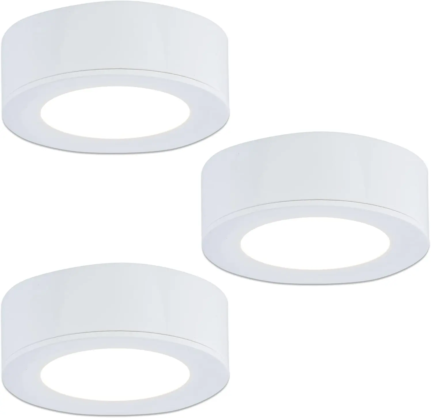 120V Wired LED Puck Lights (3x2.7W), Plug-in Warm White DC Power Supply Lighting, Surface-Recess Mount Under-Cabinet Lights for Kitchen, White - All-Mount Option Indoor Home Improvement Lighting