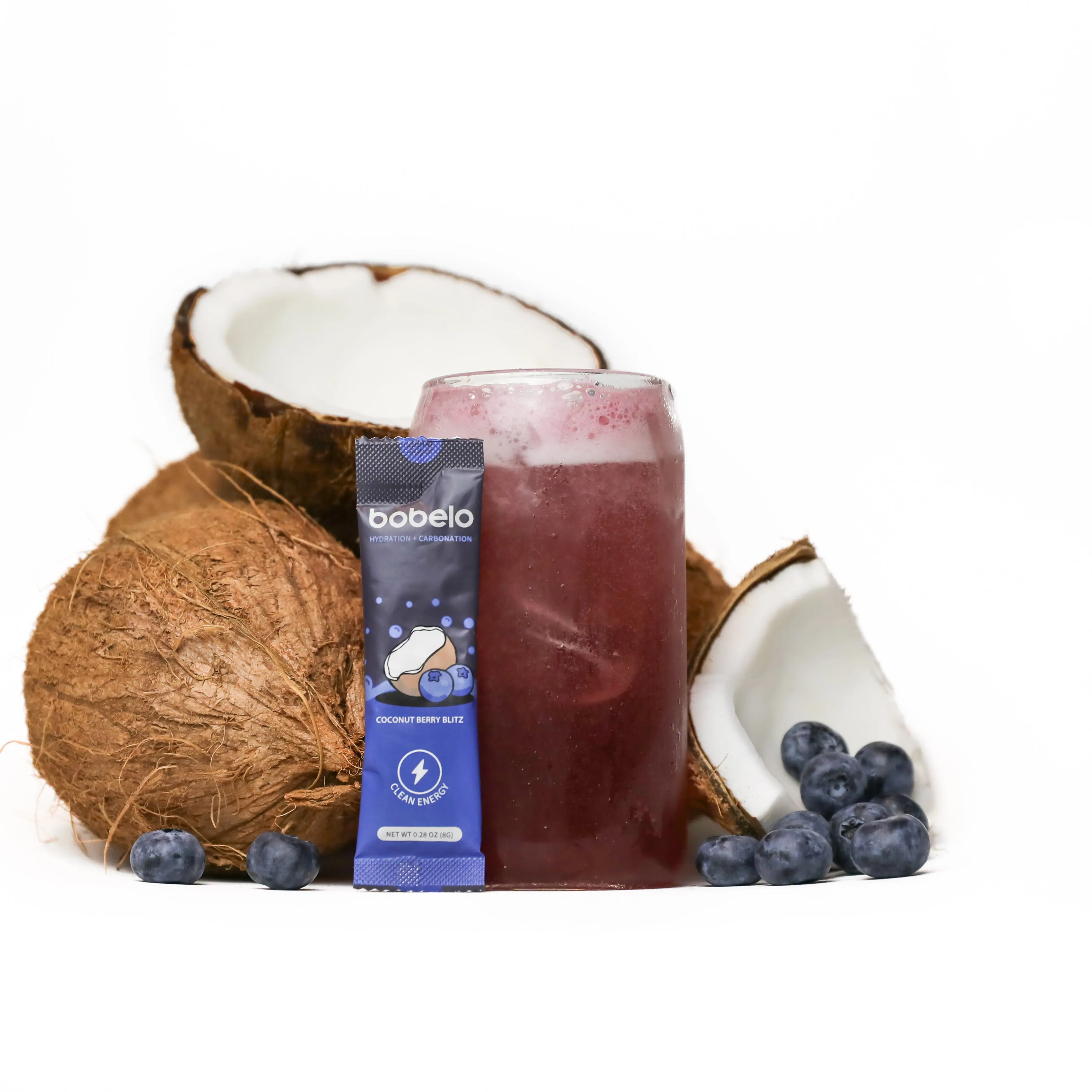 Bobelo Clean Energy Coconut Berry Blitz | Zero Sugar Fizz + Electrolytes Hydration Powder Natural Flavor Drink Mix Beverage