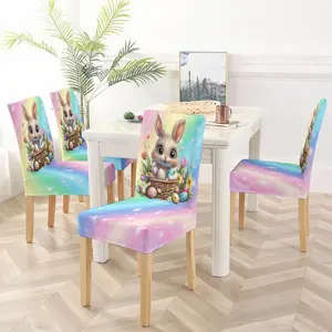 Rainbow Easter egg rabbit print chair cover, holiday decoration for home use, Removable Washable Slipcover