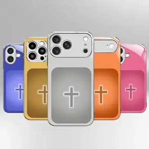 Colorful Cross Design Not Glowing Phone Case for iPhone Samsung 17Pro Max Air 16 15Plus 14 13 12 11 XR XS Galaxy S25 S24 S23 S22 A71 A56 A55 A54 A53 A52 Glass Case for Thanksgiving Christmas Holiday Gifting Sharing Trendy Fashionable NN74