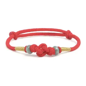 Buddhist Red Jadeite Auspicious Bracelet for Wealth and Positive Energy, Woven Feng Shui Bracelet for Men and Women Adjustable Heart Rate Couples Set