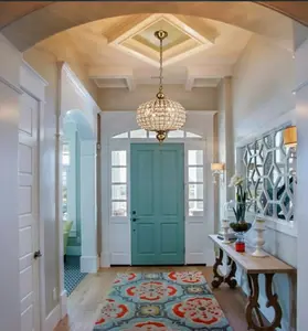 Retro French 4-Light Antique Brass Globe Crystal Chandelier for Living/Dining Room