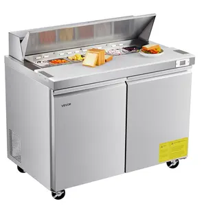 VEVOR Commercial Refrigerated Sandwich Prep Worktable, Stainless Steel Double Door