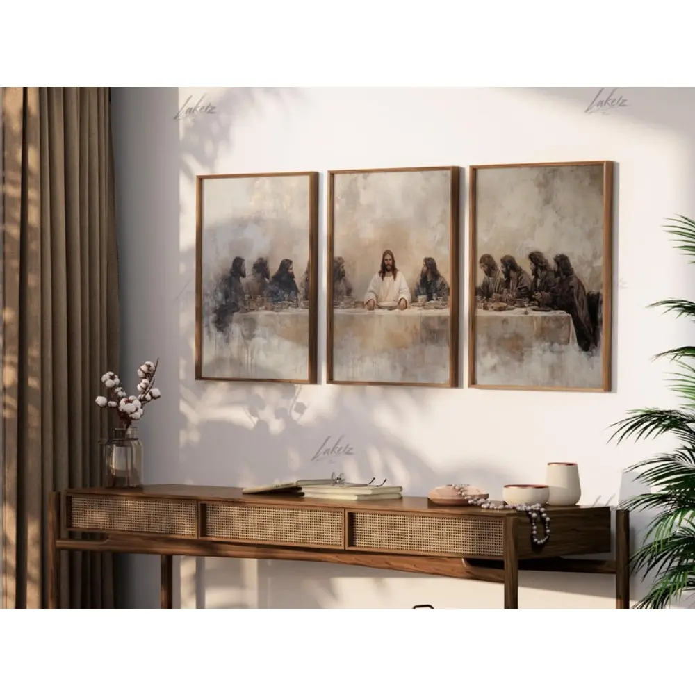 NBHYK The Last Supper Oil Painting Printable Jesus Set of 3 Leonardo Da Vinci Parable LDS Bible Renaissance Christian Faith Shepherd Wall Art Decoration