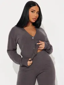 Without A Care Sweater Cardigan Pant Set - Charcoal