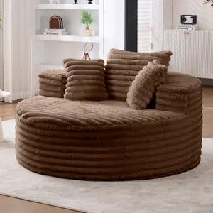 Simple round fabric single living room recliner, small apartment lounge chair, creamy style casual sofa chair