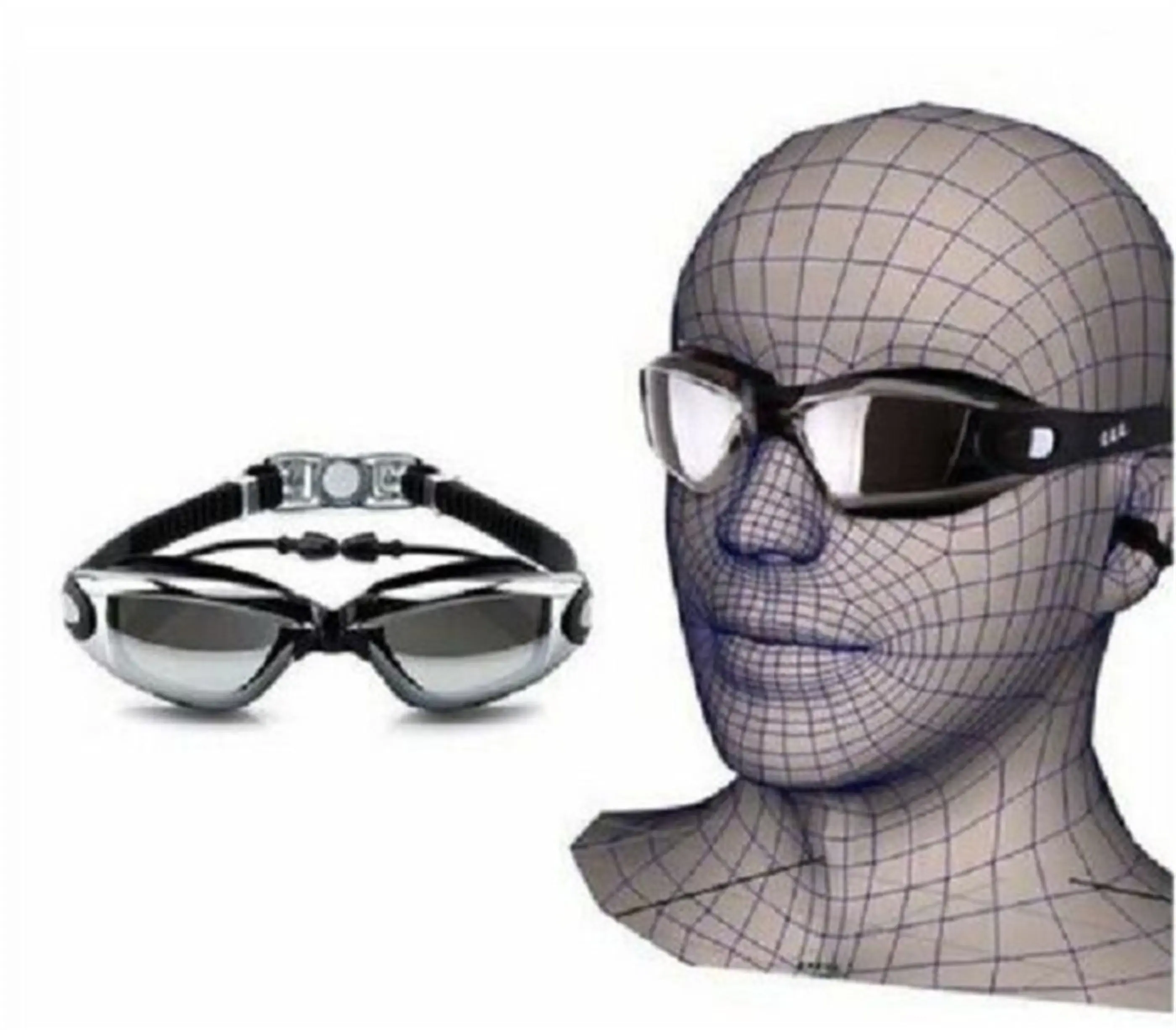 Gray Swim Goggles No Leak Anti Fog UV Protection Triathlon With Earplugs Hard Case