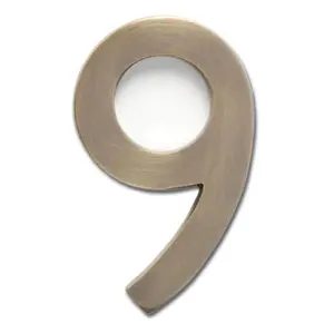 Architectural Mailboxes  Solid Cast Brass 5 in. Antique Brass Floating House Number 9, Signs, Decor, Signage