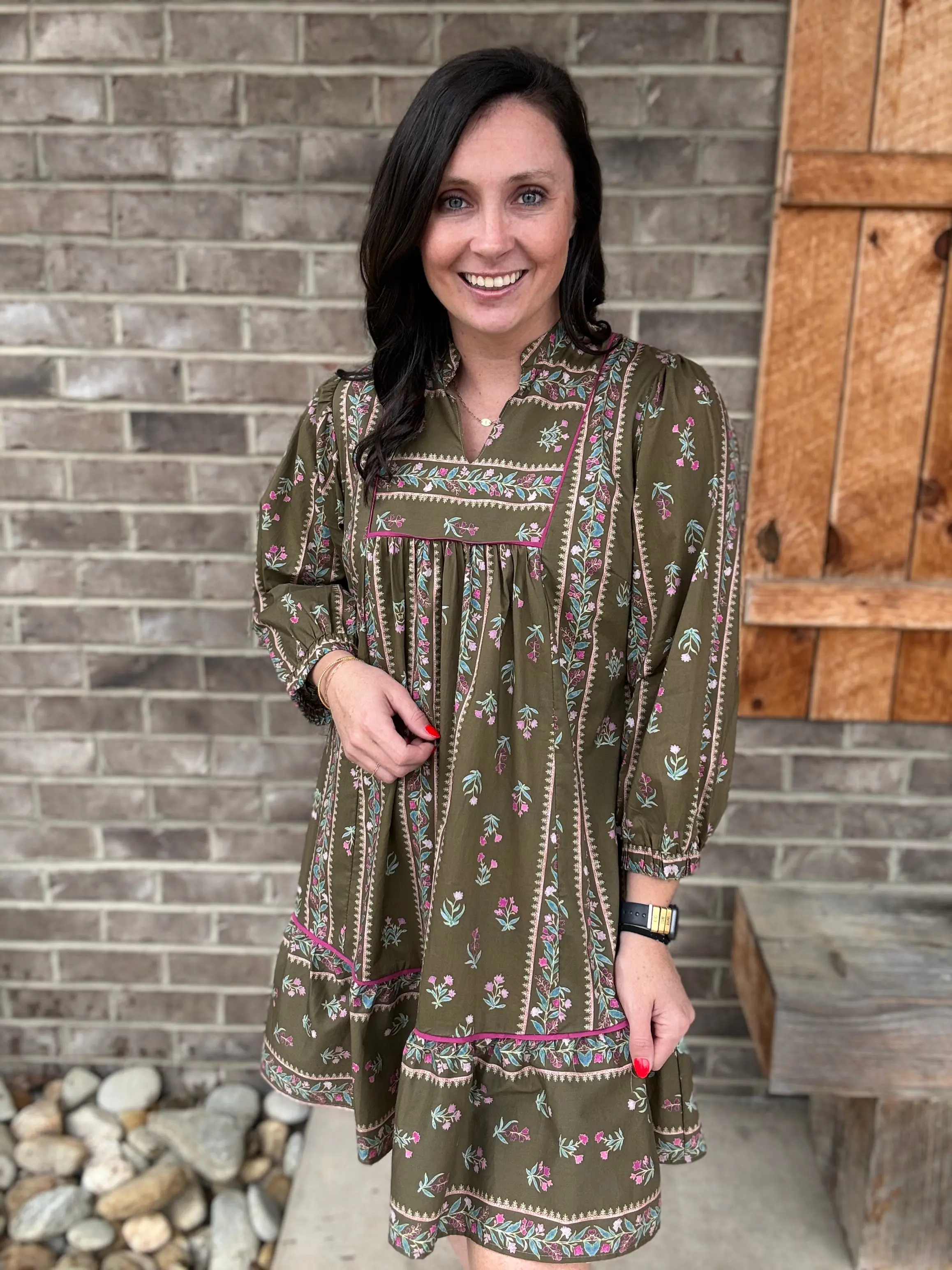 Olive Mix Pattern Babydoll Dress by Umgee - TikTok Shop