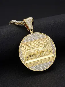 Street Fashion Sparkling Last Supper Pendant Charm, Iced Out Blingbling Tennis Chain Necklace, Unisex Punk Style Chic Gorgeous Jewelry for Daily Wear, Alloy Necklace