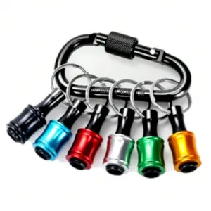 6PCS 1/4 Hex Shank Drill Bit Holders Keychain for Nut & Impact Driver Drill Bits, Push to Unlock Aluminum Alloy Screwdriver Bit Holder Key Chain, Portable Carabiner Bits Holder,Tool Gifts for Men