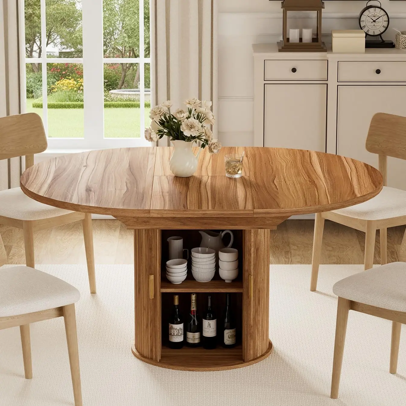 Circle R Extentable Table HOMMPA 43.3in-59in Extendable Round Dining Table for 4-6 Modern Kitchen ...