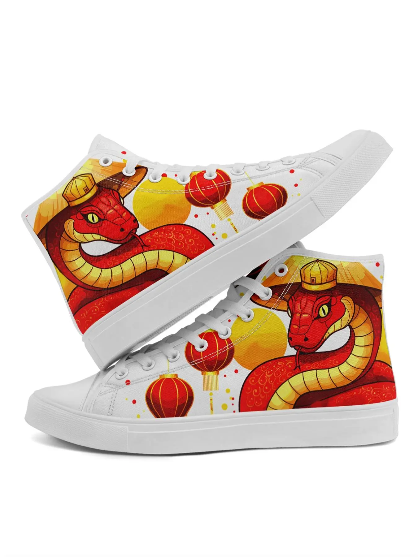 Men's Chinese Snake Print High Top Sneakers, Casual Comfortable Breathable Lightweight Sports Shoes, Fashionable Sneakers for Daily Wear