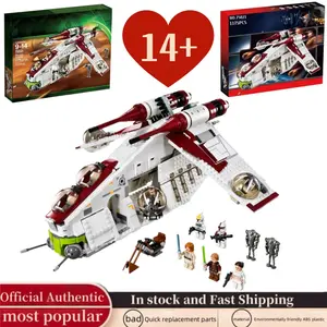 1175PCS New Large Interstellar Space War Republic Gunboat Gun Ship Transport Warship Model Architecture Set Compatible with 75021 Children's Creative Transport Ship with Characters DIY Handicraft Education STEAM Toys Christmas Birthday Collection Gifts