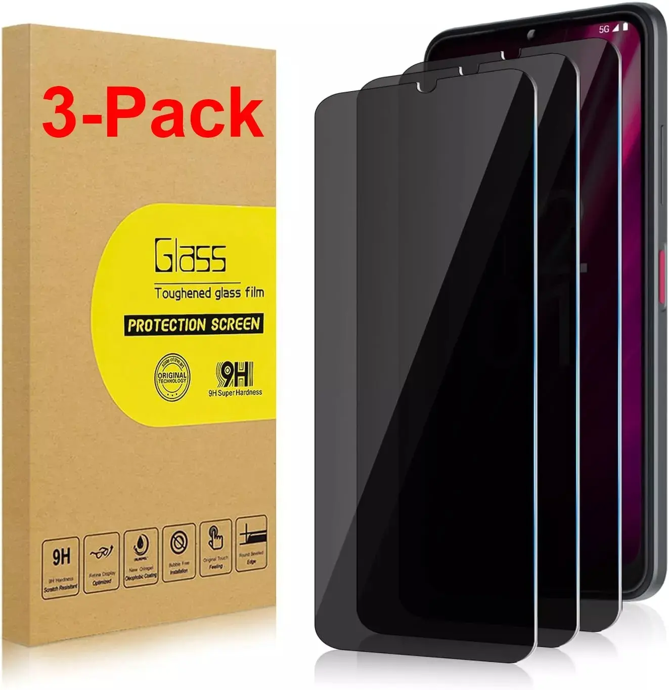 3-Pack Privacy Tempered Glass Screen Protector For T-Mobile Revvl 6 Pro 5G Installation Protection