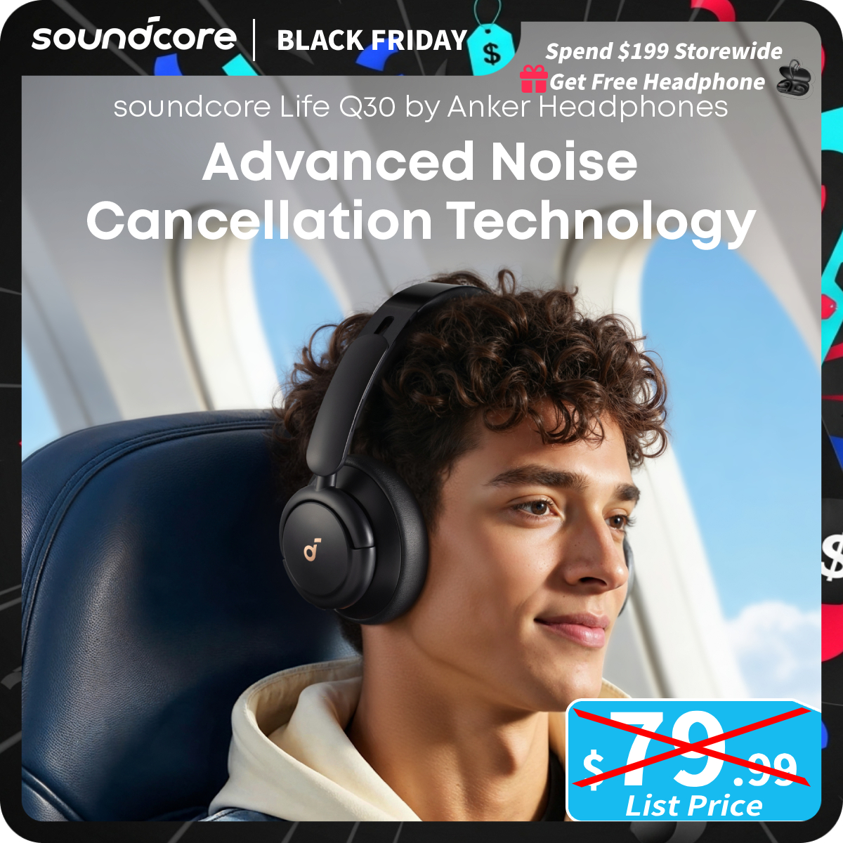 [TikTokShopBlackFriday] soundcore Life Q30 by Anker, Hybrid Active Noise Cancelling Headphones with Multiple Modes, Hi-Res Sound, Custom EQ via App, 5