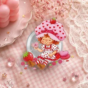 Strawberry Heart Girl Phone Grip, Cute Round Phone Holder, Kawaii Berry Doll Phone Stand, Sweet Phone Accessory Gift