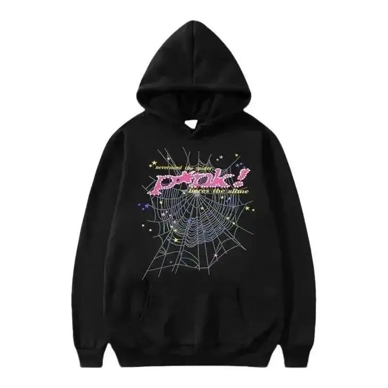 Retro Spider Web Graphic Hoodie - Front-Print Y2K Streetwear Clothing, Unisex Men's Hoodies, Guys Gifts, Trendy Sports Outerwear, Clothing for Gifting