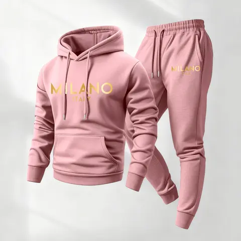 Men's Golden Milano Printed Hoodie and Drawstring Sweatpants Set, Menswear, Casual Athletic Long Sleeve Hooded Jacket & Trousers for Fall & Winter, Men's Clothing for Daily Wear, Sportswear Indoor Outdoor, Tracksuit, Athleisure Summer Clothes2