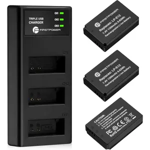 FirstPower LP-E12 Battery 3-Pack & Triple Slot Charger for Canon EOS M50, M50 Mark II, M, M2, M10, M100, M200, Rebel SL1, PowerS SX70 HS Cameras