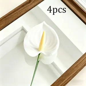 4pcs Artificial Red Anthurium Flowers, Realistic Touch, Perfect for Table Center Decorations, Artificial Gemstone Bouquets, Bridal Wedding And Holiday Decorations, Thanksgiving/Halloween Gifts