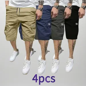 Men’s Four-Piece Shorts Set – Brown/Black/Dark Navy Blue/Green – Angled Cargo Pockets – Versatile Casual Wear – Everyday Use - Men’s Workwear Cargo Shorts SpringStatements
