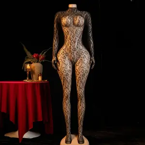 Women's Leopard Print Mesh Bodysuit,Sleeveless Elegant Slim Fit One-Piece, SexyChristmas Themed Lingerie for Women Teddy sleeve round neck bodysuit long Sheer Floral Fishnet lacet eddy garter sexy intimates lingerae