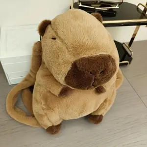 caybara [Cute Capybara Backpack] Cute Cartoon Capybara Plush Backpack for Women & Girls - Adjustable & Detachable Shoulder Straps, Deep Brown Plush Fabric, Zipper Closure, Holds Phone Wallet Keys - Perfect for Daily Commute, School, Travel - Unique Gift I
