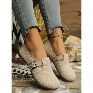 Women's Fairy Style Mary Jane Shoes Breathable Mesh Slip-On Flats, Summer Hollow Out Design, Comfortable Casual Footwear(Sheets)