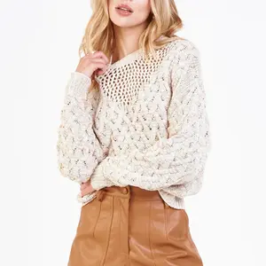 Zella Mesh Front Sweater in Cream Flower Basket