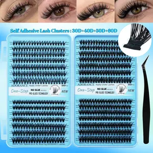 ADORANCE Pre-Glued Lash Clusters Kit 560PCS with 2-Strip Adhesive Tape, Self Adhesive Press On Lashes No Glue Needed, Natural Wispy Cluster Lashes 10-16mm with Non-Stick Applicator