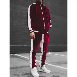 Men’s velour tracksuit sweatsuit set — jogging suits with full-zip casual jackets and pants, 2-piece athletic workout outfit