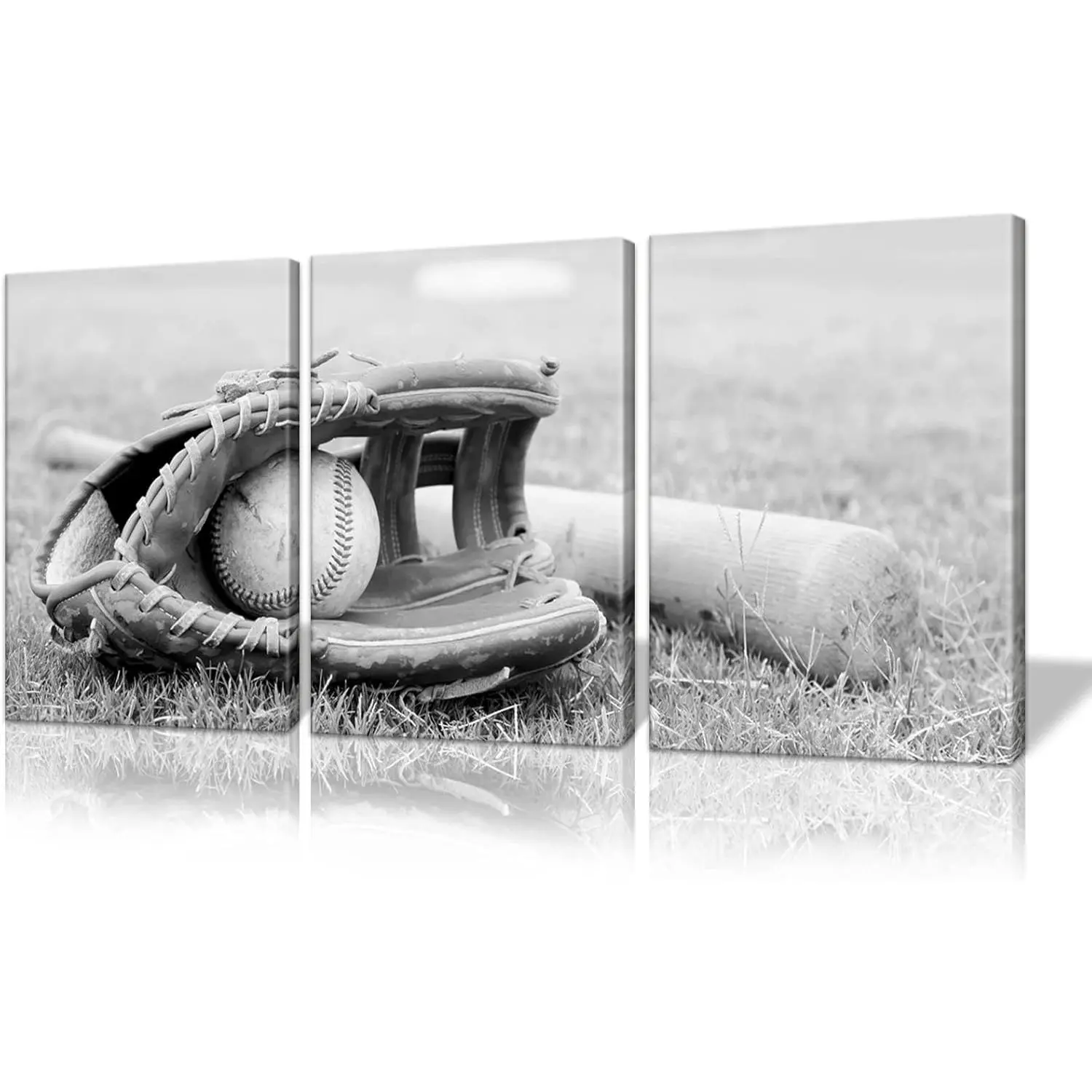 Baseball Sports Wall Art 3 Pieces Vintage Baseball Glove Canvas Wall Art Decor for Living Room Bedroom Gym Wall Framed Ready To Hang