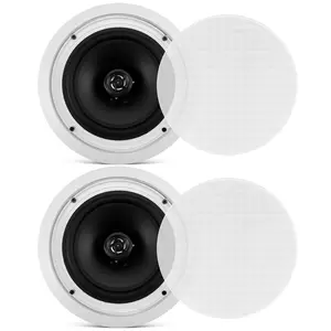 8” In-Wall/In-Ceiling Speakers Pair | 2- Way Stereo Sound, 70V Transformer & 300W Peak Power - Flush Mount Speaker with Titanium Dome Tweeter - Audio Speaker System for Indoor Installation & Home Theater
