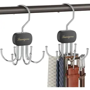 2PCS Black Belt & Tie Organizer Hanger for Closet, Hanging Hook Organizer for Belt Bra Tank Top Tie Scarf Hat Purse